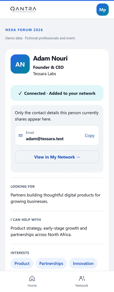 Illustrative connected profile with optional contacts